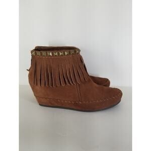 SKCH+3 By Skechers Wedge Fringe Booties Moccasin size 9.5